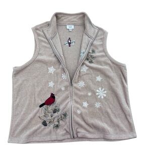 Baxter & Wells Tan  Zip Up Embroidered Birds Fleece Vest Size 2XL